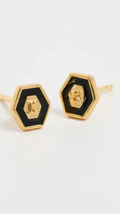 Gwen Beloti Initial Hex Stud Earrings K | Thumbnail 4 Gwen Beloti Initial Hex Stud Earrings K | Thumbnail 4