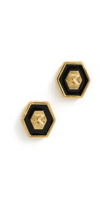 Gwen Beloti Initial Hex Stud Earrings K | Thumbnail 5 Gwen Beloti Initial Hex Stud Earrings K | Thumbnail 5