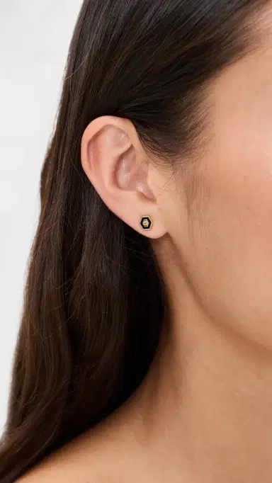 Gwen Beloti Initial Hex Stud Earrings M One Size | Thumbnail 3