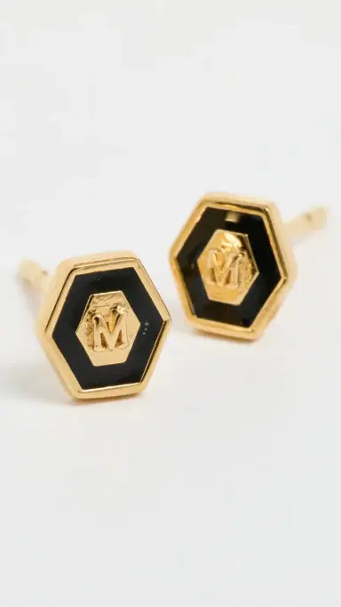 Gwen Beloti Initial Hex Stud Earrings M One Size | Thumbnail 4