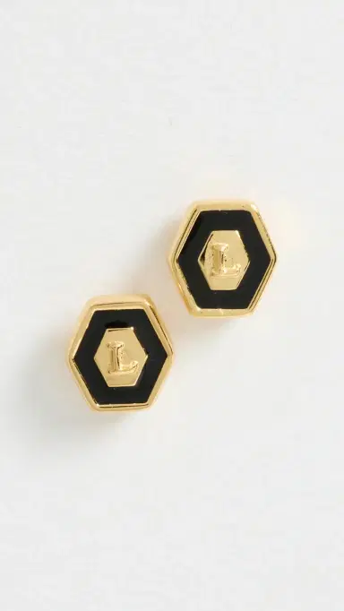 Gwen Beloti Initial Hex Stud Earrings L | Thumbnail 2 Gwen Beloti Initial Hex Stud Earrings L | Thumbnail 2