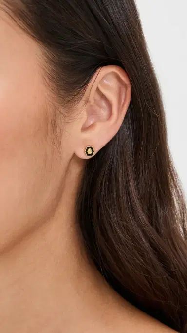Gwen Beloti Initial Hex Stud Earrings L | Thumbnail 3 Gwen Beloti Initial Hex Stud Earrings L | Thumbnail 3