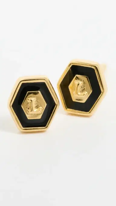 Gwen Beloti Initial Hex Stud Earrings L | Thumbnail 4 Gwen Beloti Initial Hex Stud Earrings L | Thumbnail 4