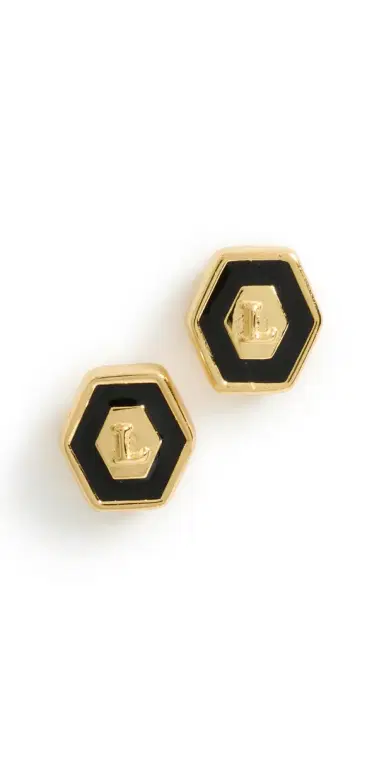 Gwen Beloti Initial Hex Stud Earrings L | Thumbnail 1 Gwen Beloti Initial Hex Stud Earrings L | Thumbnail 1