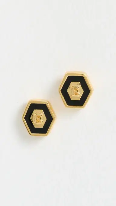 Gwen Beloti Initial Hex Stud Earrings E One Size | Thumbnail 2