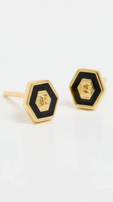 Gwen Beloti Initial Hex Stud Earrings E One Size | Thumbnail 4