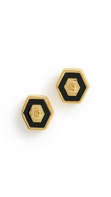 Gwen Beloti Initial Hex Stud Earrings E One Size | Thumbnail 5