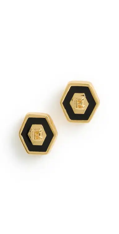 Gwen Beloti Initial Hex Stud Earrings E One Size | Thumbnail 1