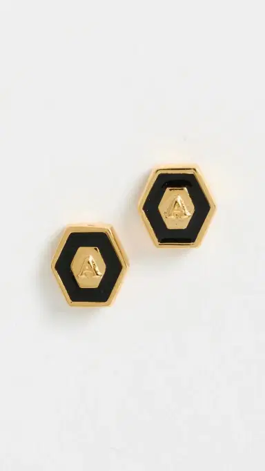 Gwen Beloti Initial Hex Stud Earrings A | Thumbnail 2 Gwen Beloti Initial Hex Stud Earrings A | Thumbnail 2