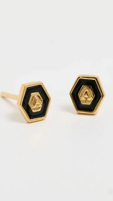 Gwen Beloti Initial Hex Stud Earrings A | Thumbnail 4 Gwen Beloti Initial Hex Stud Earrings A | Thumbnail 4