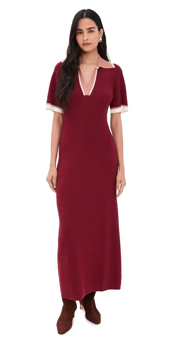 LE BOP Boucle Polo axi Dress Cabernet