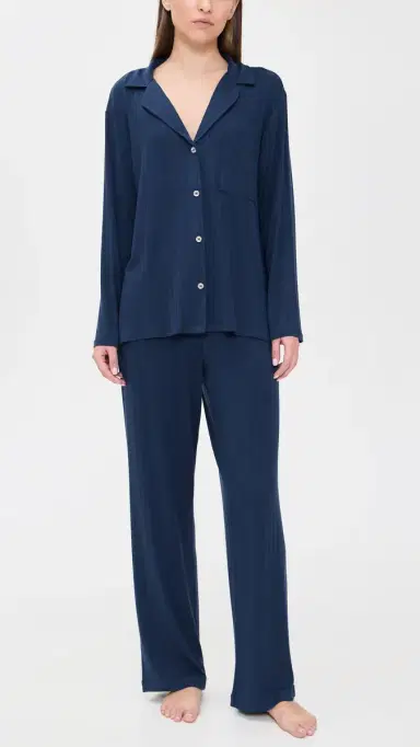 Eberjey Gisele Rib The Long Pajama Set Navy | Thumbnail 2 Eberjey Gisele Rib The Long Pajama Set Navy | Thumbnail 2