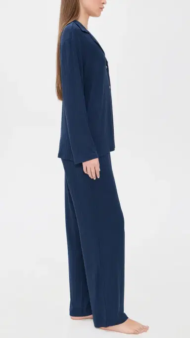 Eberjey Gisele Rib The Long Pajama Set Navy | Thumbnail 4 Eberjey Gisele Rib The Long Pajama Set Navy | Thumbnail 4