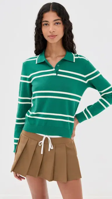 State & Lake Long Sleeve triped Polo Green/White | Thumbnail 2