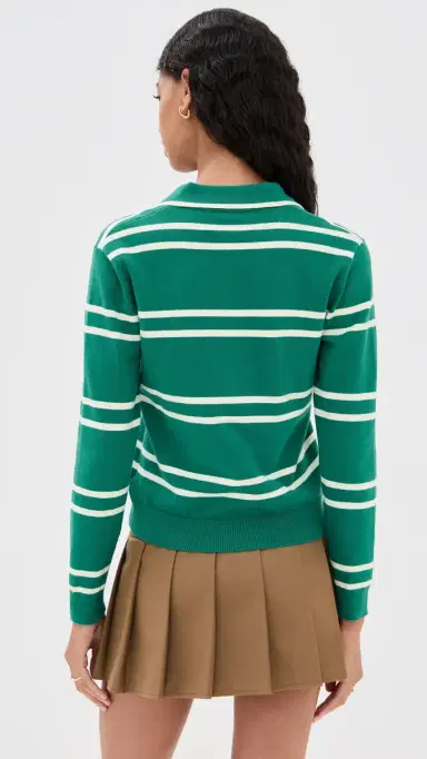 State & Lake Long Sleeve triped Polo Green/White | Thumbnail 3
