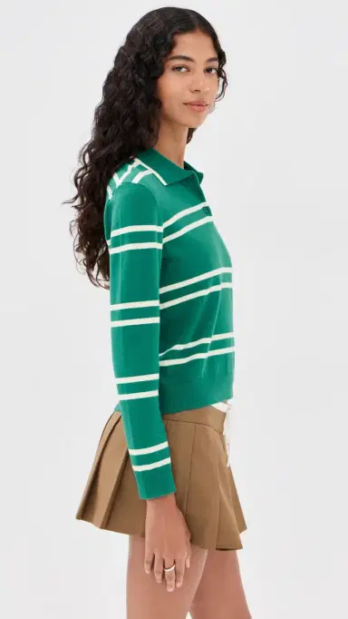 State & Lake Long Sleeve triped Polo Green/White | Thumbnail 4