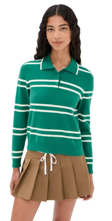 State & Lake Long Sleeve triped Polo Green/White | Thumbnail 1