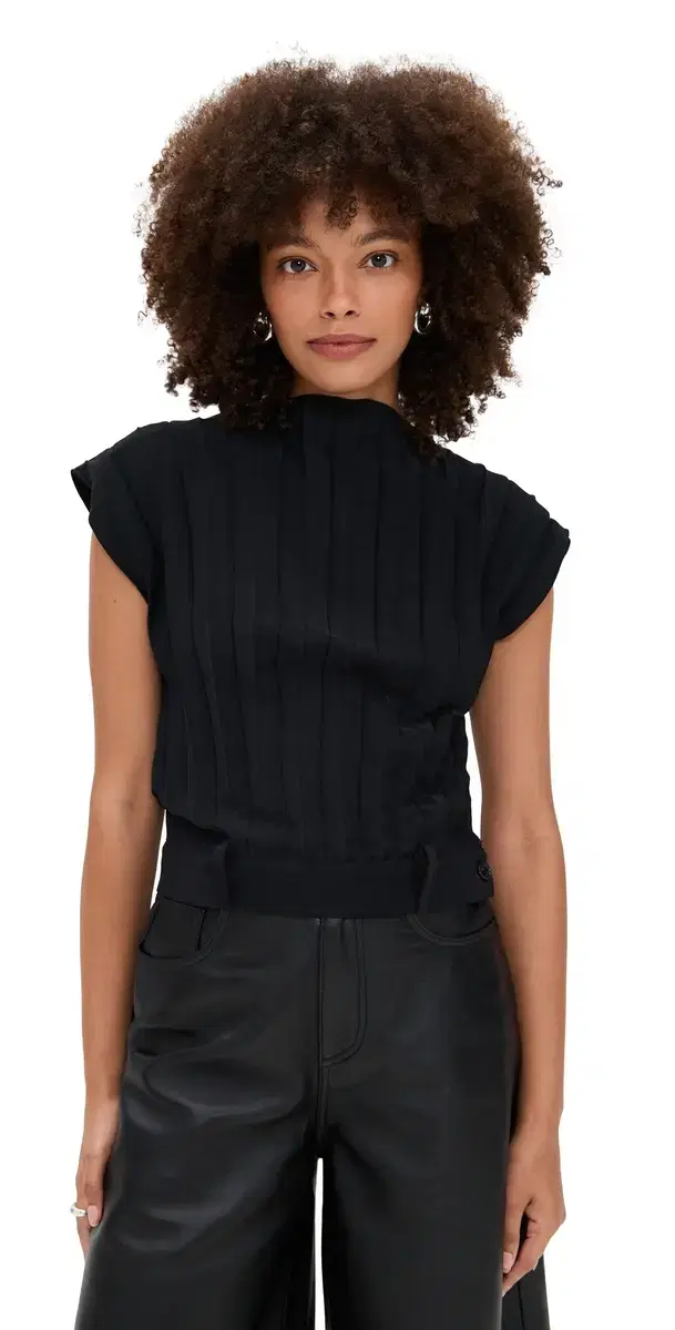 Pleated Cap Sleeve Top Black
