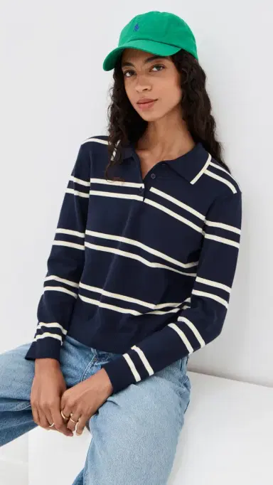 State & Lake Long Sleeve Striped Polo Navy/White | Thumbnail 2