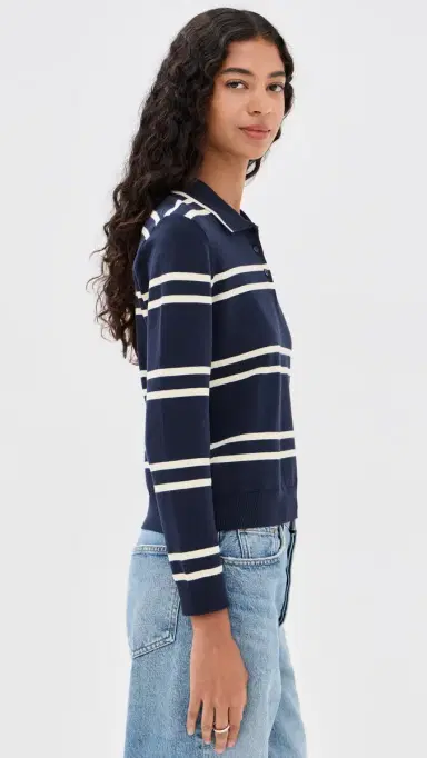 State & Lake Long Sleeve Striped Polo Navy/White | Thumbnail 4
