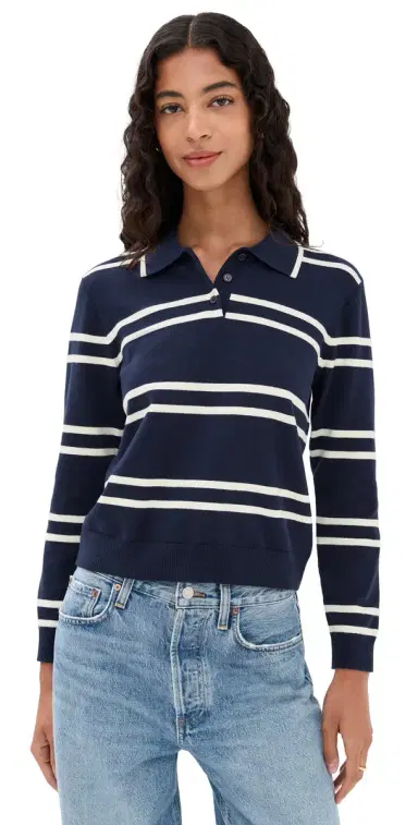 State & Lake Long Sleeve Striped Polo Navy/White | Thumbnail 1