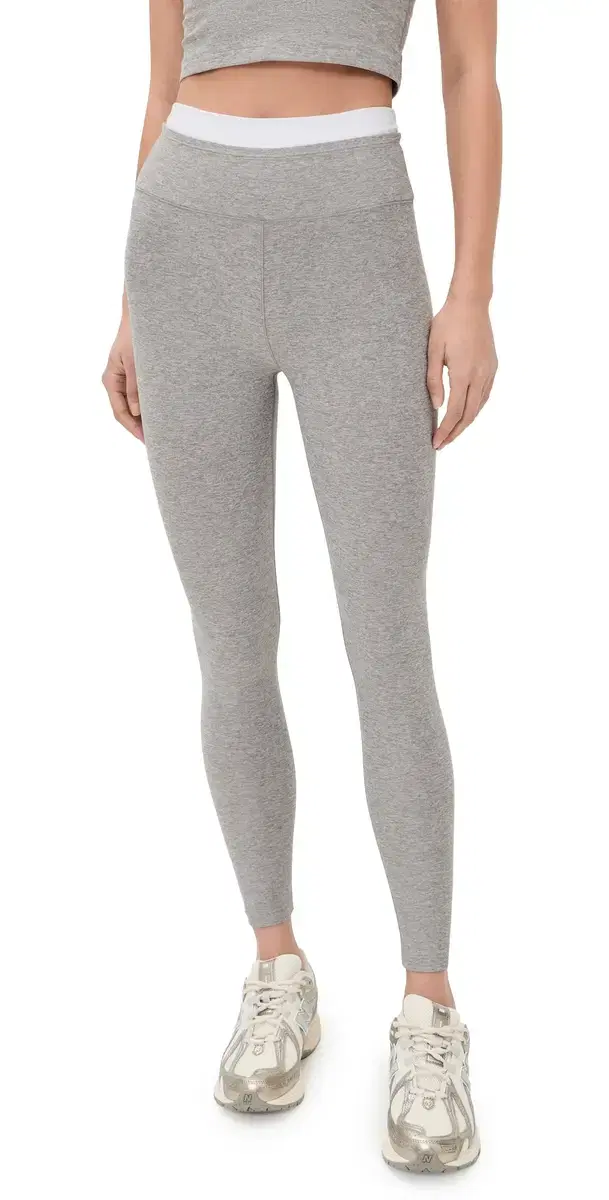 Spacedye Layered High Waisted Midi Ankle Leggings Silver Mist