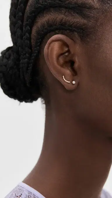 Zoë Chicco 14k Gold Bead Curved Bar Single Stud Earring 14k Yellow Gold One Size | Thumbnail 3