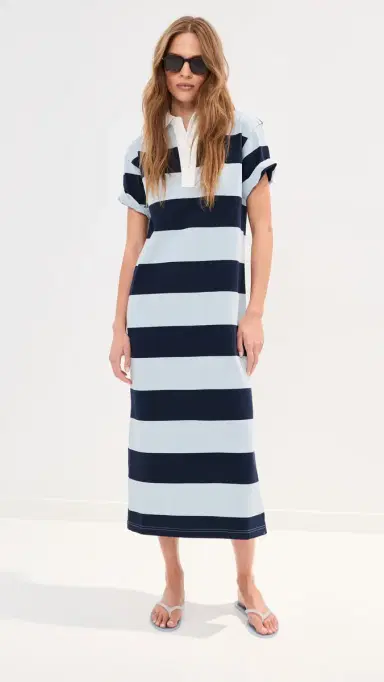 LE BOP Nell Polo Oversized Maxi Dress Ice Blue/idnight | Thumbnail 3