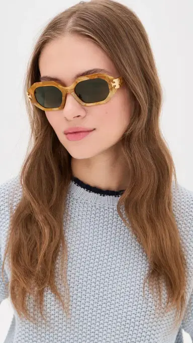 Tory Burch Eleanor Geometric Sunglasses Milky Pearl Amber One Size | Thumbnail 3