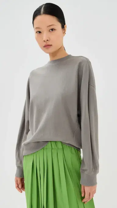Tibi Lightweight Crew Neck Sweatshirt Dark Stone | Thumbnail 3 Tibi Lightweight Crew Neck Sweatshirt Dark Stone | Thumbnail 3