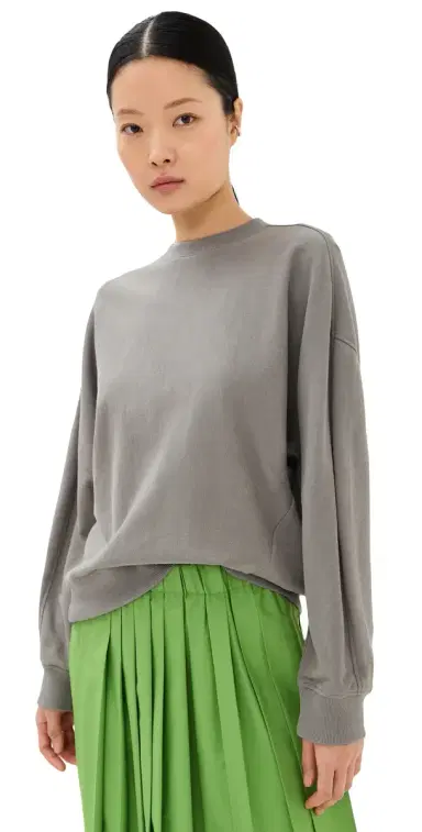 Tibi Lightweight Crew Neck Sweatshirt Dark Stone | Thumbnail 1 Tibi Lightweight Crew Neck Sweatshirt Dark Stone | Thumbnail 1