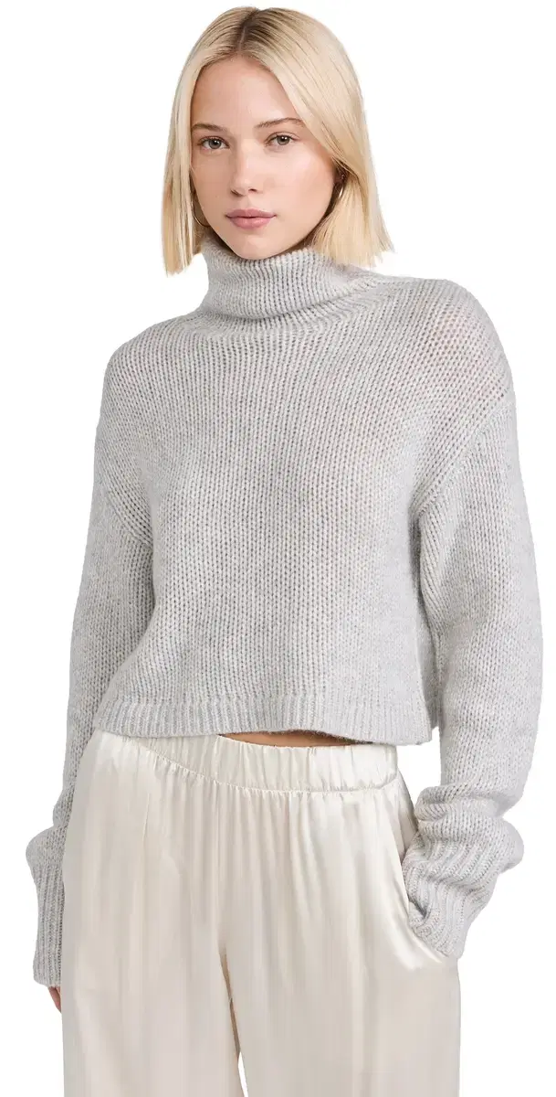 Cropped Cashmere Turtleneck Sweater Foggy