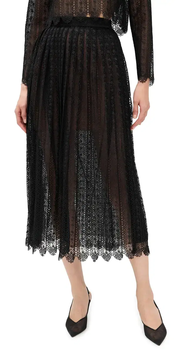Black Organza Lace Midi Skirt Black