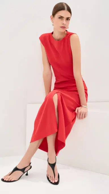 Proenza Schouler Damea Dress in Matte Double Crepe Tomato | Thumbnail 2 Proenza Schouler Damea Dress in Matte Double Crepe Tomato | Thumbnail 2