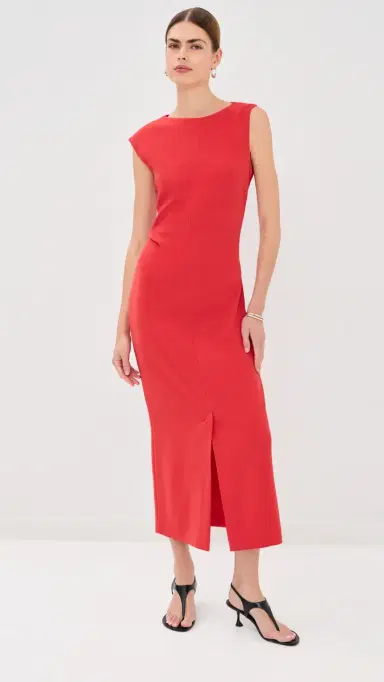 Proenza Schouler Damea Dress in Matte Double Crepe Tomato | Thumbnail 3 Proenza Schouler Damea Dress in Matte Double Crepe Tomato | Thumbnail 3