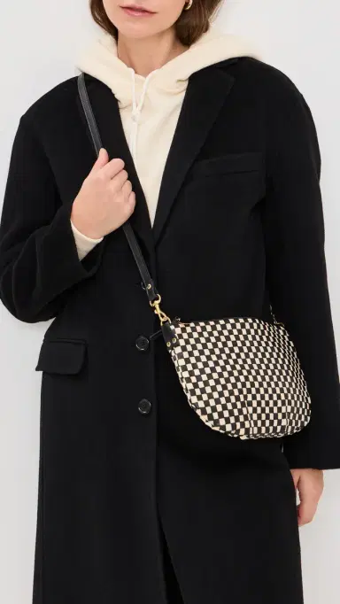 Clare V. Clare V. Petite Moyen Messenger Black & Cream Woven Checker One Size | Thumbnail 3