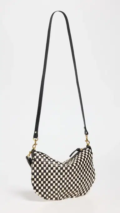 Clare V. Clare V. Petite Moyen Messenger Black & Cream Woven Checker One Size | Thumbnail 4