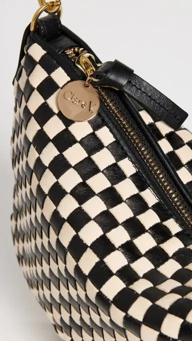 Clare V. Clare V. Petite Moyen Messenger Black & Cream Woven Checker One Size | Thumbnail 5
