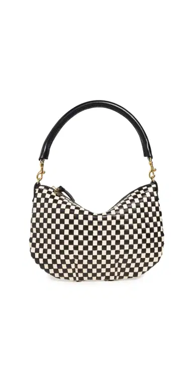 Clare V. Clare V. Petite Moyen Messenger Black & Cream Woven Checker One Size | Thumbnail 1