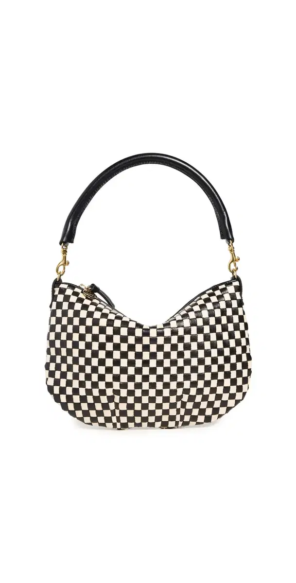 Clare V. Petite Moyen Messenger Black & Cream Woven Checker One Size