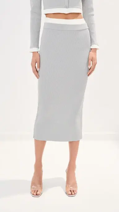 LE BOP Alex Midi Skirt Heather Grey/White | Thumbnail 3