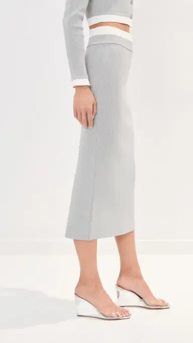 LE BOP Alex Midi Skirt Heather Grey/White | Thumbnail 5