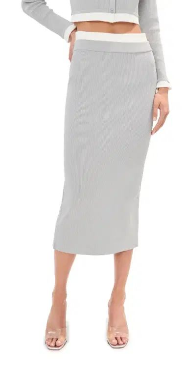 LE BOP Alex Midi Skirt Heather Grey/White | Thumbnail 1