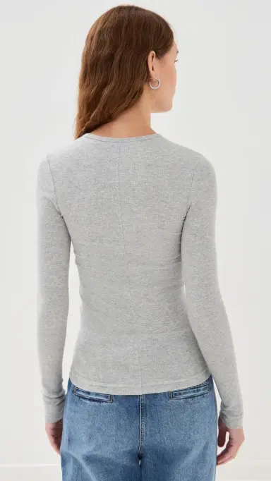 Tibi Circular Ribbed Crewneck Pullover Tee Heather Grey | Thumbnail 3
