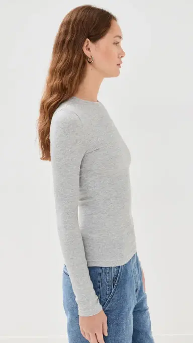 Tibi Circular Ribbed Crewneck Pullover Tee Heather Grey | Thumbnail 4