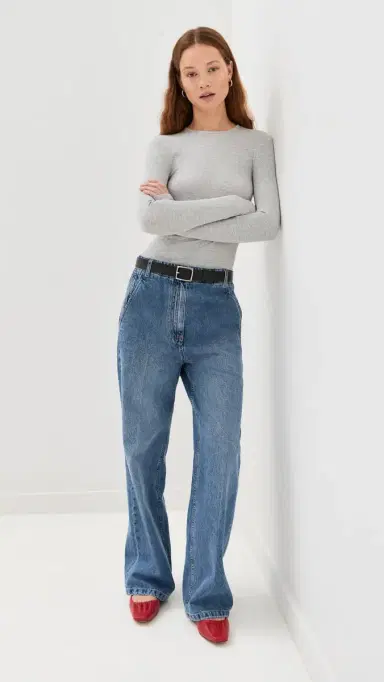 Tibi Circular Ribbed Crewneck Pullover Tee Heather Grey | Thumbnail 5