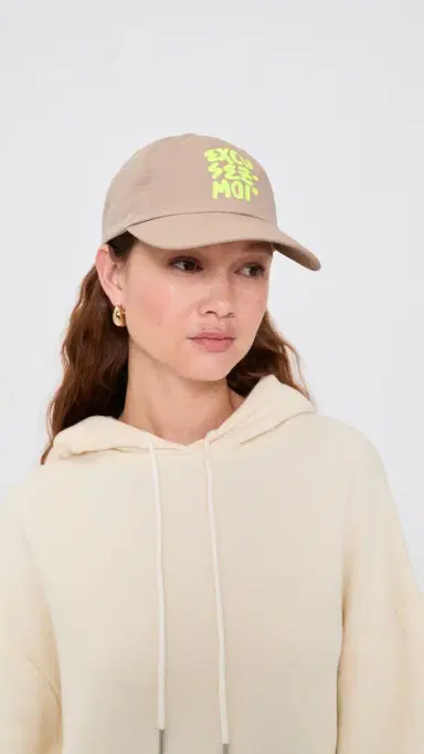 Clare V. Baseball Hat Khaki with Neon Yellow One Size | Thumbnail 3