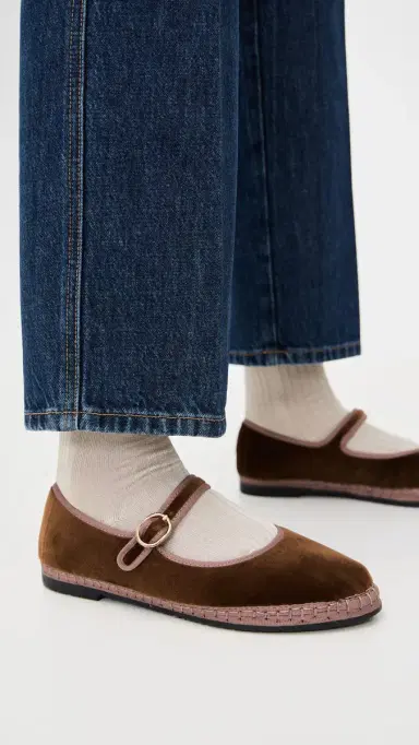 Flabelus Balthasar Velvet Mary Jane Flats Brown 37 | Thumbnail 3