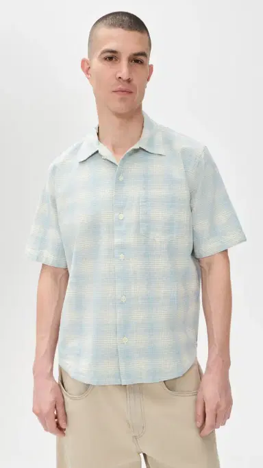 Corridor Linen Plaid Short Sleeve Shirt Light Blue | Thumbnail 2