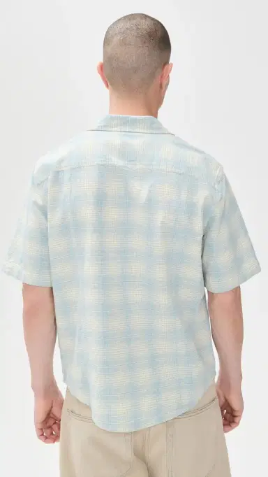 Corridor Linen Plaid Short Sleeve Shirt Light Blue | Thumbnail 3